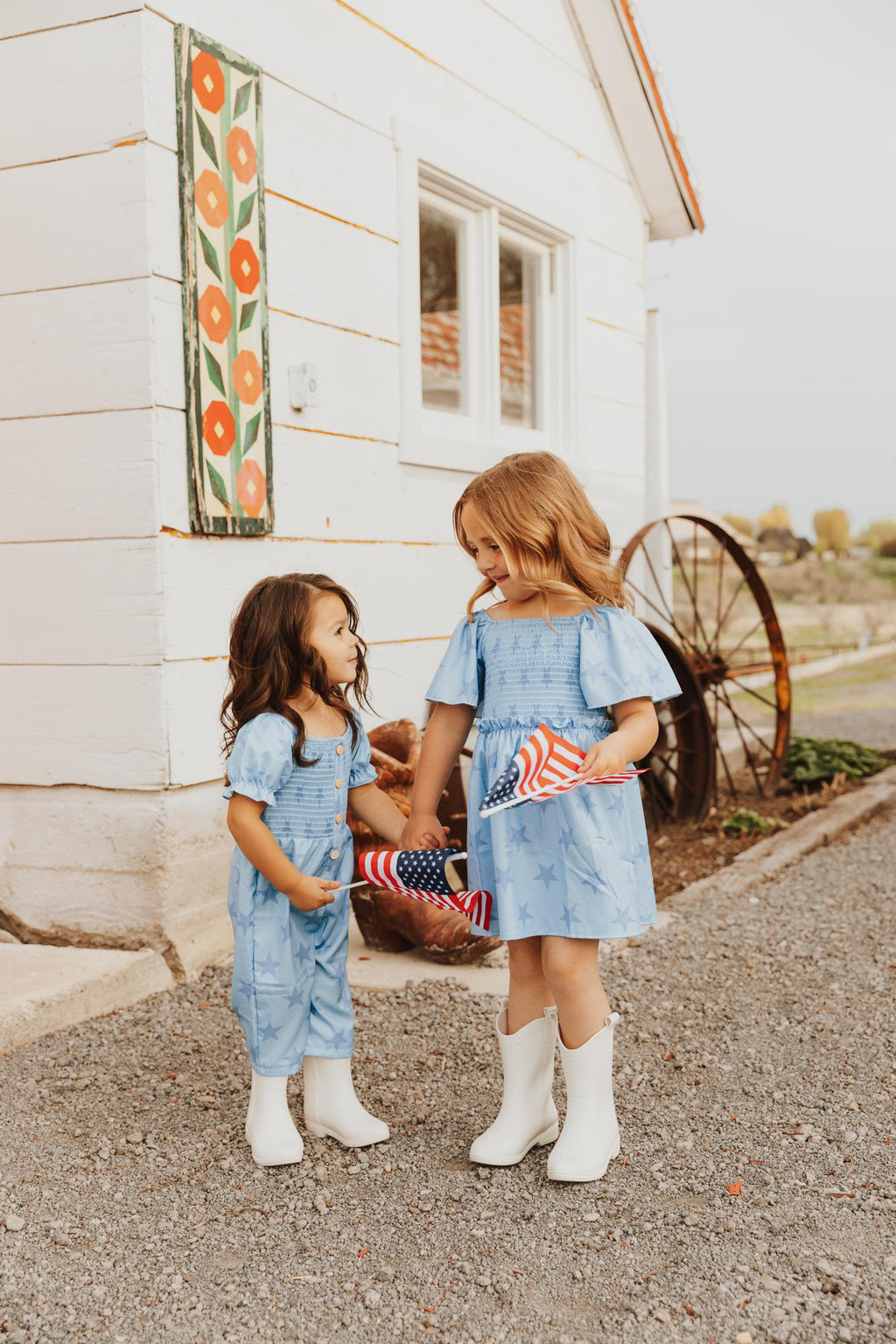 BLUE STAR SMOCKED RUFFLE GIRL DRESS