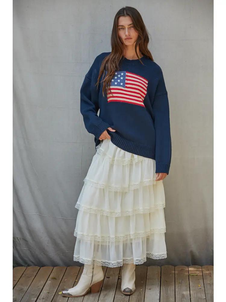 Woven Polyester Flare Tiered Midi Skirt