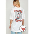 COWGIRL QUEEN CARD CHEST POCKET OVERSIZED WHITE GRAPHIC TEE