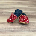 Red Paisley and Denim Moccasins