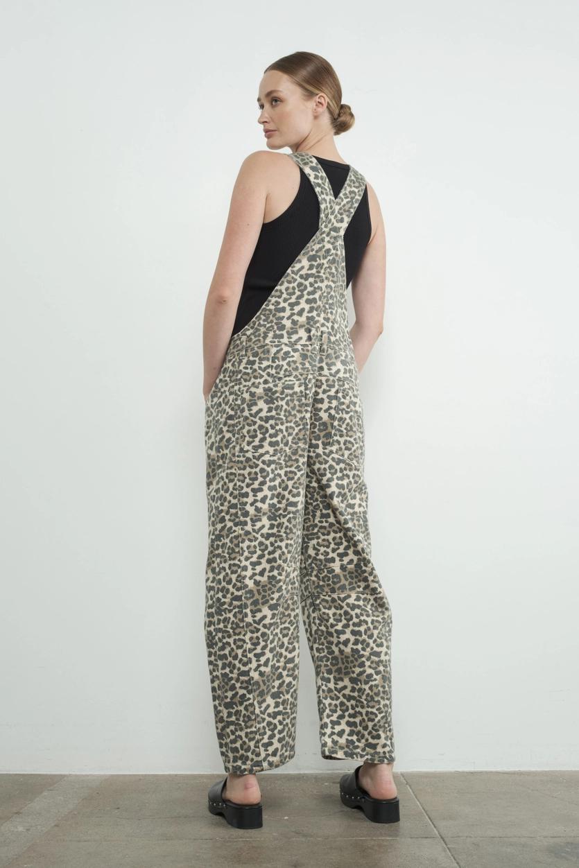 Leopard Print Slouchy Relax Fit Denim Overall