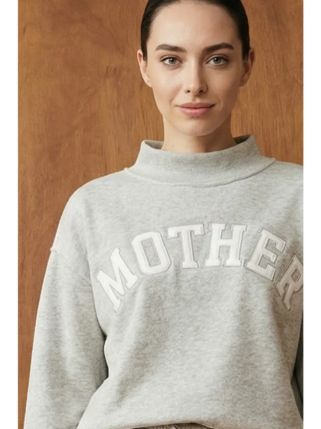 MOTHER | 'mother' Embroidered Mock Neck Sweatshirt