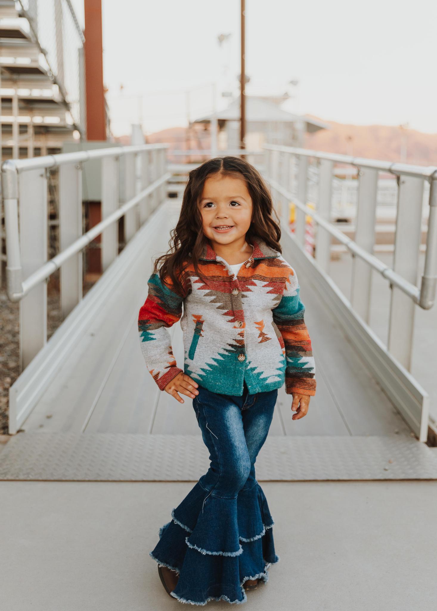 KIDS AZTEC PRINTED SHACKET - BLUE, RUST, RED