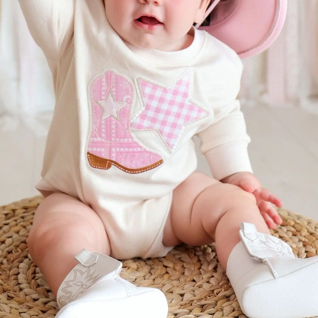 Bandana Cowgirl Patch Western Long Sleeve Romper - Baby