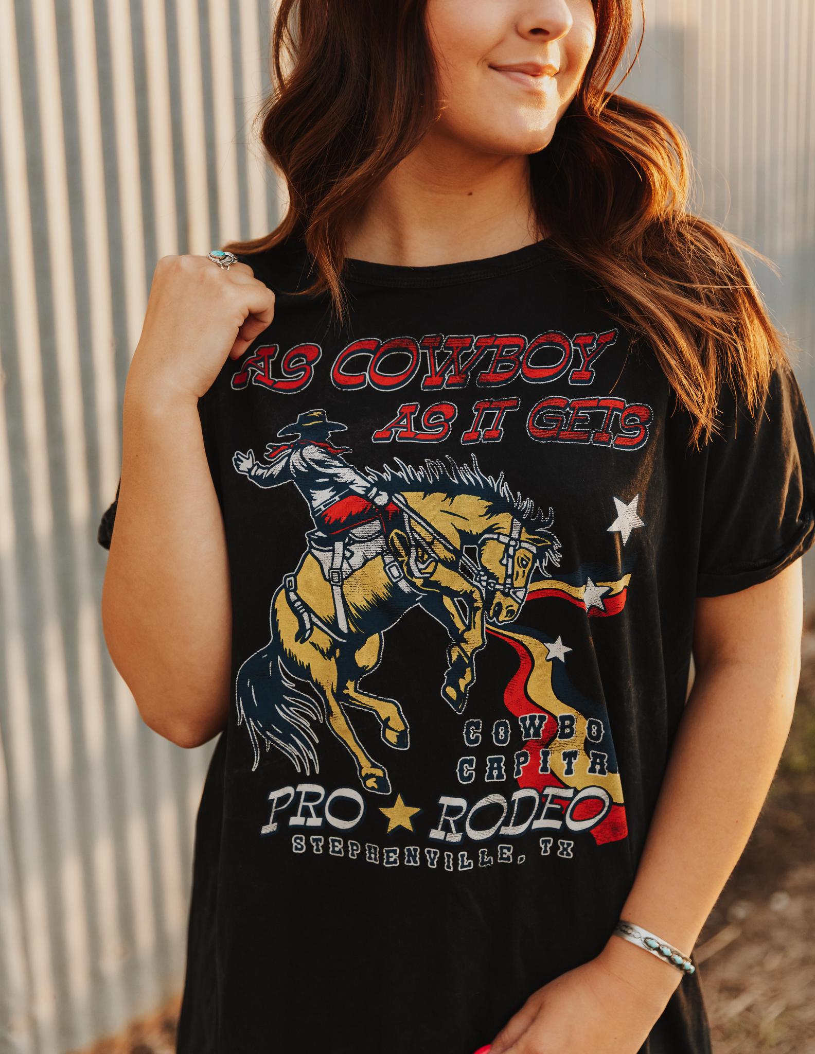 AS COWBOY AS IT GETS PRO RODEO GRAPHIC DRESS - MINERAL WASH BLACK