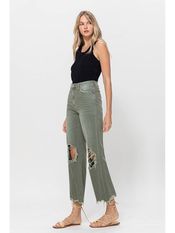 90S VINTAGE CROP FLARE - ARMY GREEN