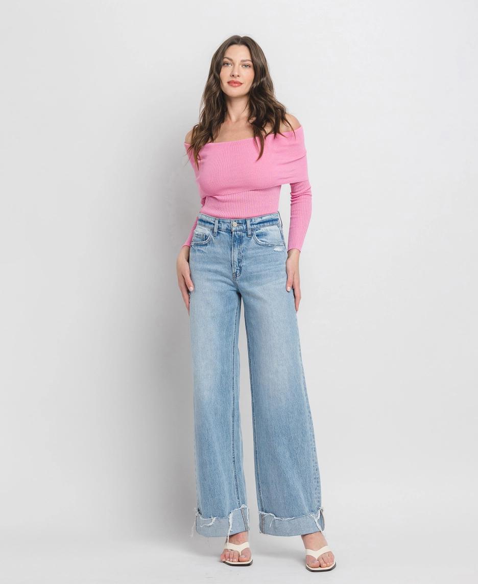 Super High Rise Cuffed Baggy Wide Leg Jeans | Jubilant