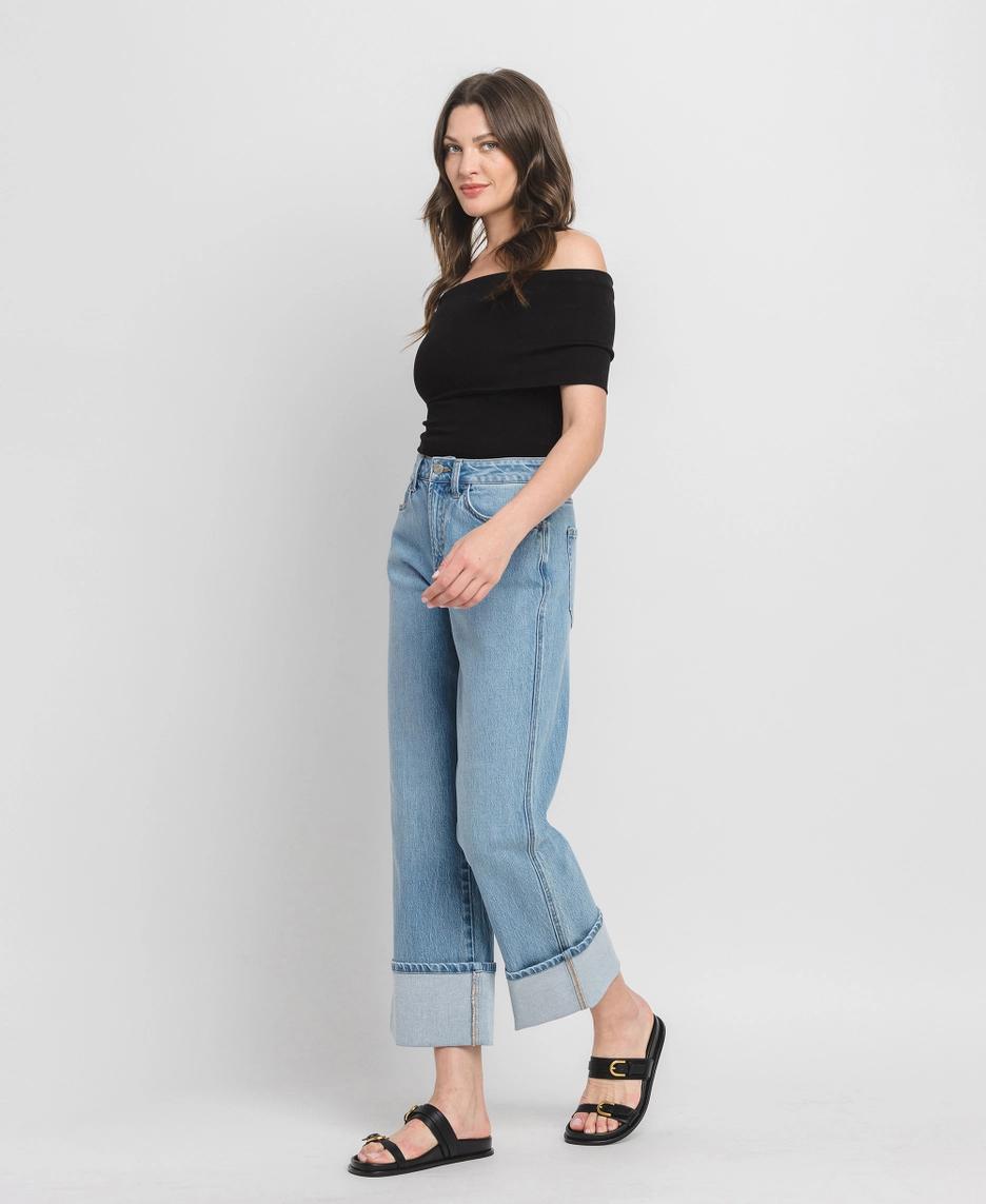 Super High Rise Cuff Baggy Straight Jeans | Enrapture