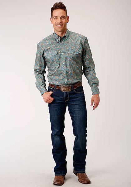 MENS L/S SHIRT   AMARILLO ALLOVER PRINT 2PKTS BUTTON  1132 SADDLE PAISLEY  03-001-0325-4010