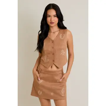 Suede Vest with Western Line Stitch with Skirt