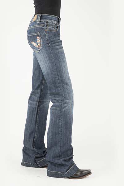 WOMENS JEAN ELLA TROUSER FIT TIN HAUL 2 FEATHER EMB BACK PKT OWS 10-054-0460-0021 BU