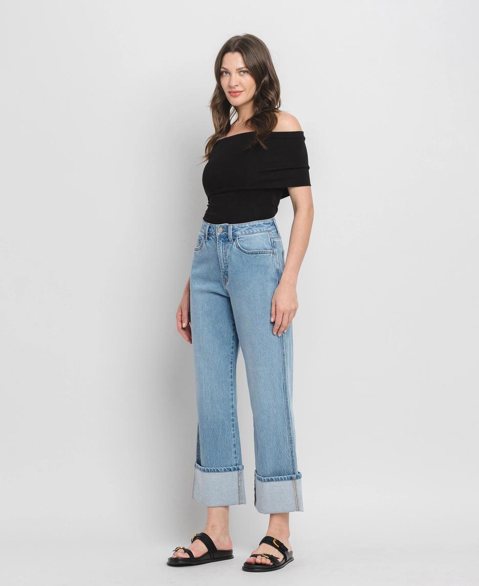 Super High Rise Cuff Baggy Straight Jeans | Enrapture