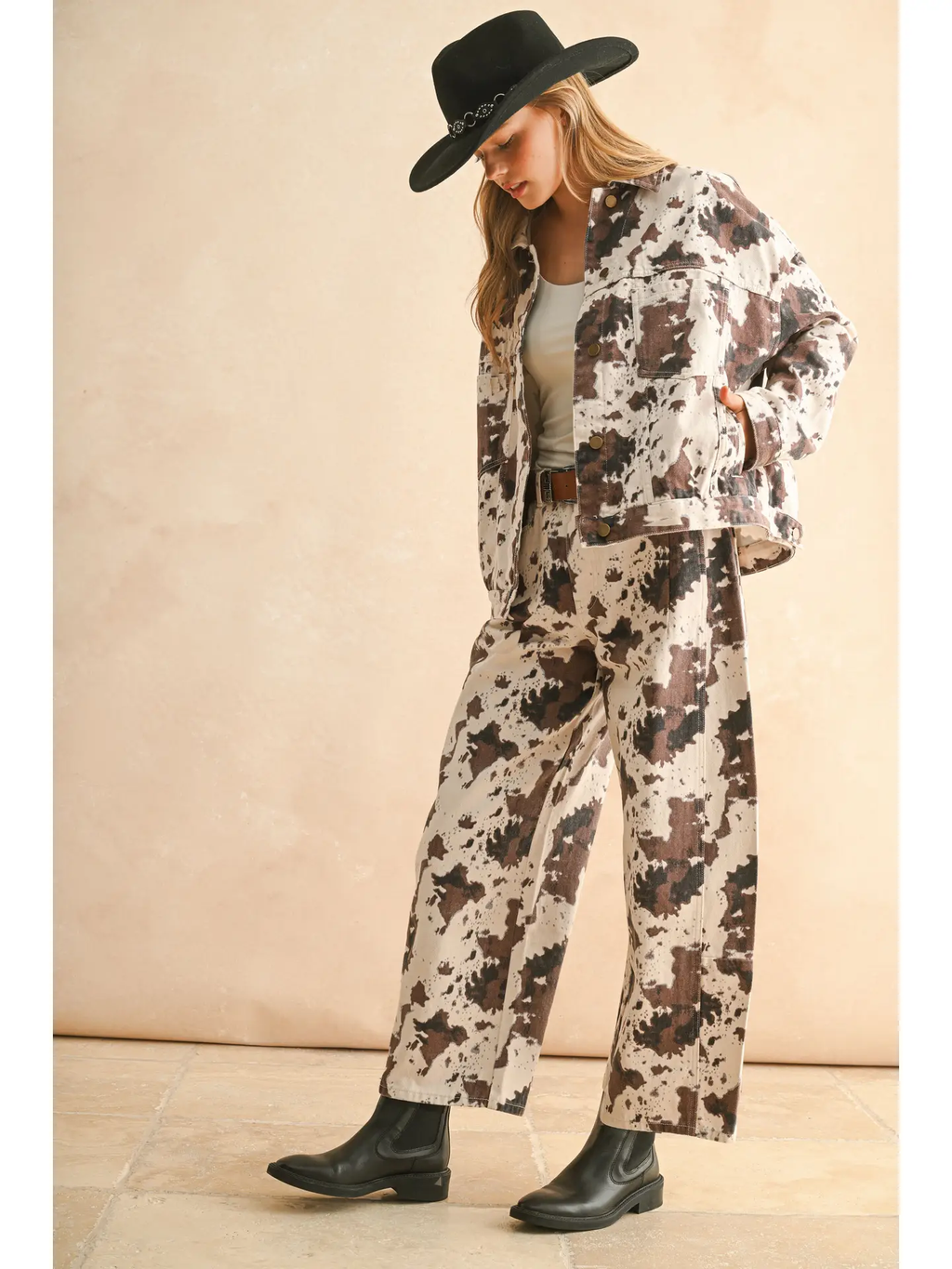 Multi Printed Barrel Pants - COW PRINT