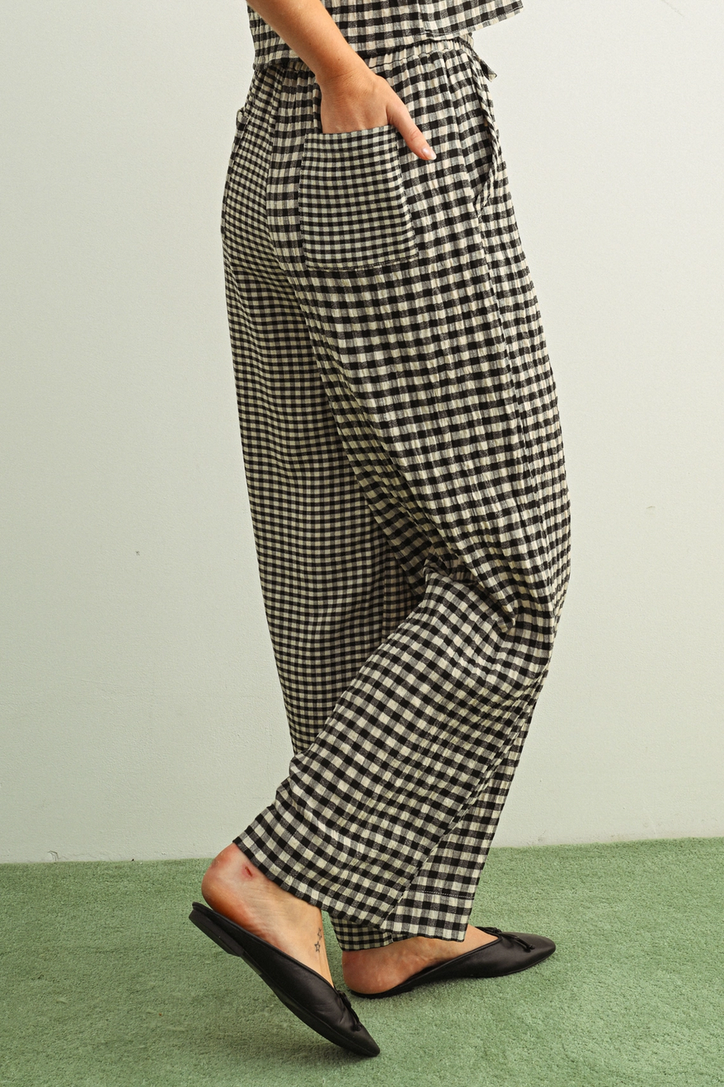 Mixed Gingham Straight Pants