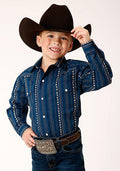 BOYS L/S SHIRT SHIRT SNAP PRINT 1724 NAVY/KHAKI FLORAL WALLPAPER PRT