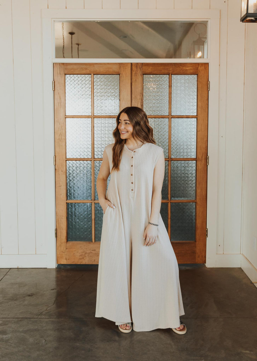 Wide Leg Solid Jumpsuit- Taupe