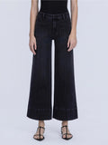 High Rise Patch Pocket Pin Tuck Black Wide Leg Jeans