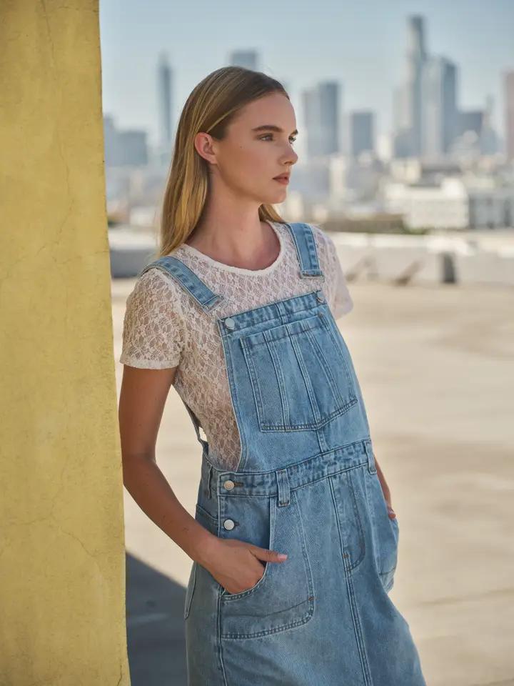 Denim Overall Midi Skirts