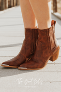 ELEANOR BLOCK HEEL CHELSEA BOOTIES - LIZARD BROWN
