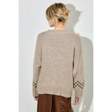 Horse Printed Knit Sweater - TAUPE