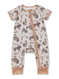 Short Sleeves Rodeo Bull Skull Baby Western Zipper Romper