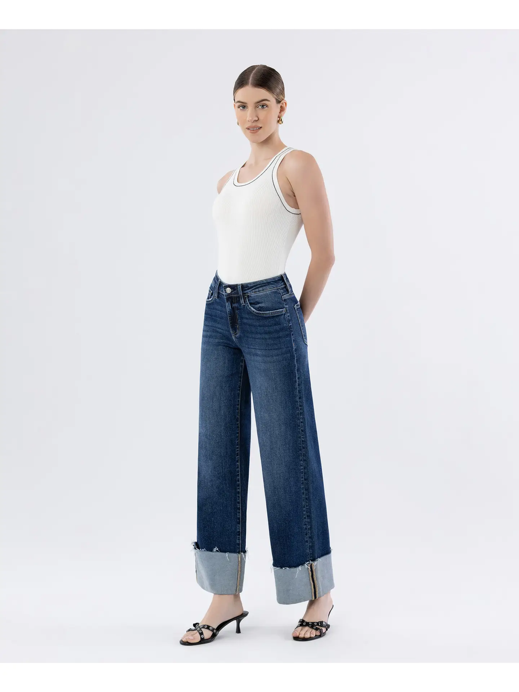 High Rise Cuffed Wide Leg Jeans | Cosmos