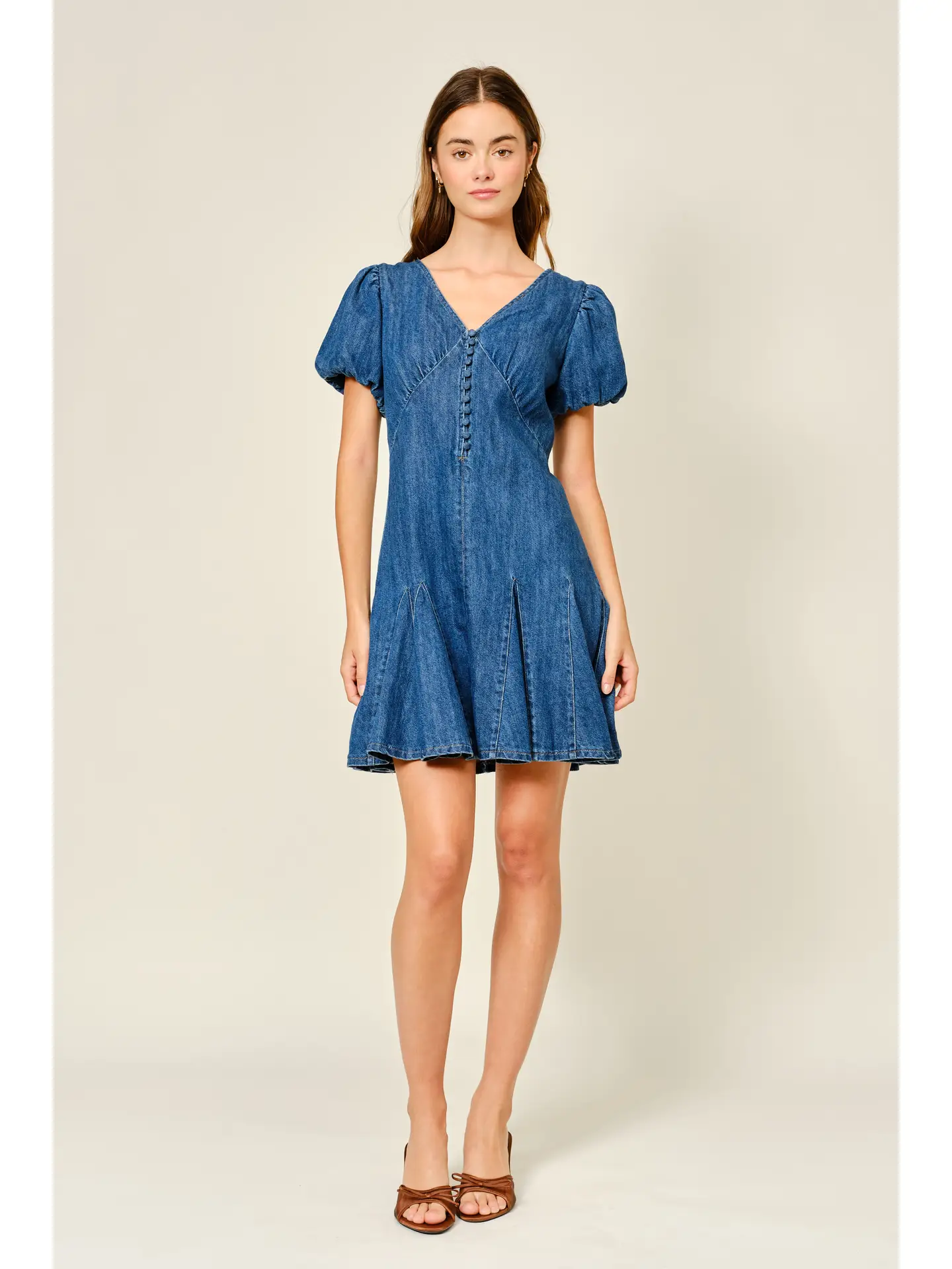 Puff Sleeve Denim Mini Dress
