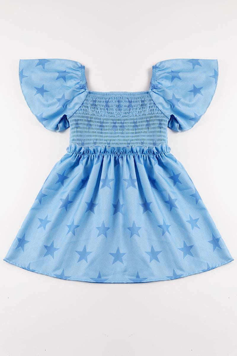 BLUE STAR SMOCKED RUFFLE GIRL DRESS