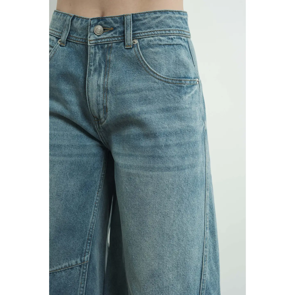 Denim Bermuda Shorts with Yoke Seam - MEDIUM WASH
