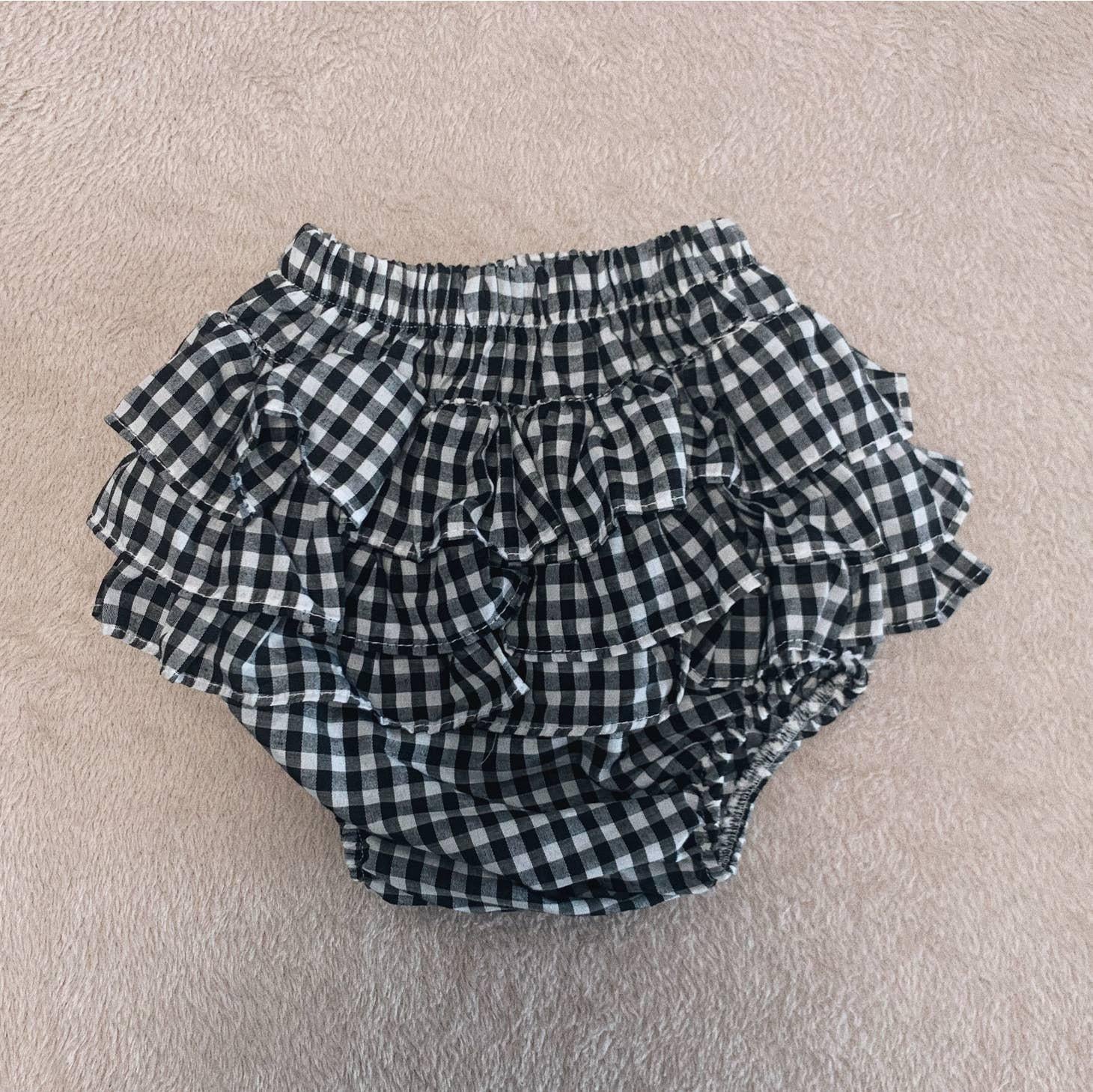 BABY RUFFLE BUMMIES - BLACK GINGHAM