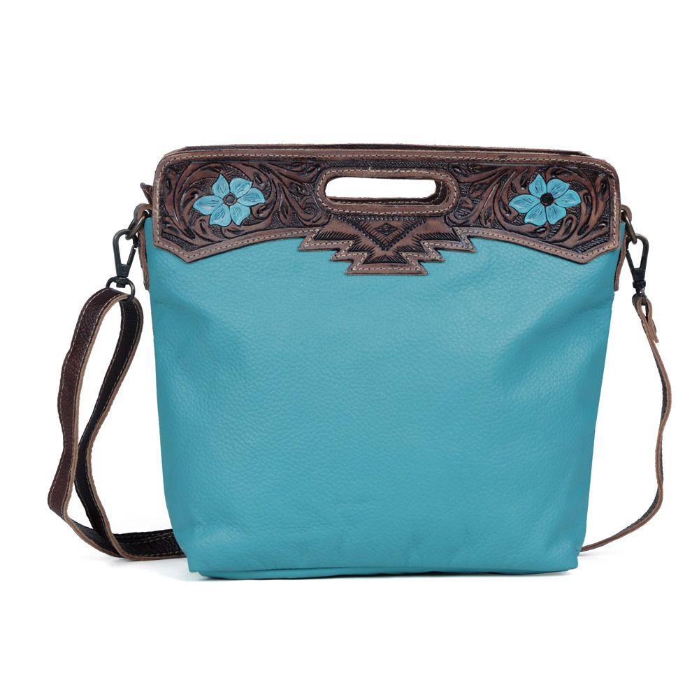 Myra Blue Blossoms Hand-Tooled Bag - S-3363