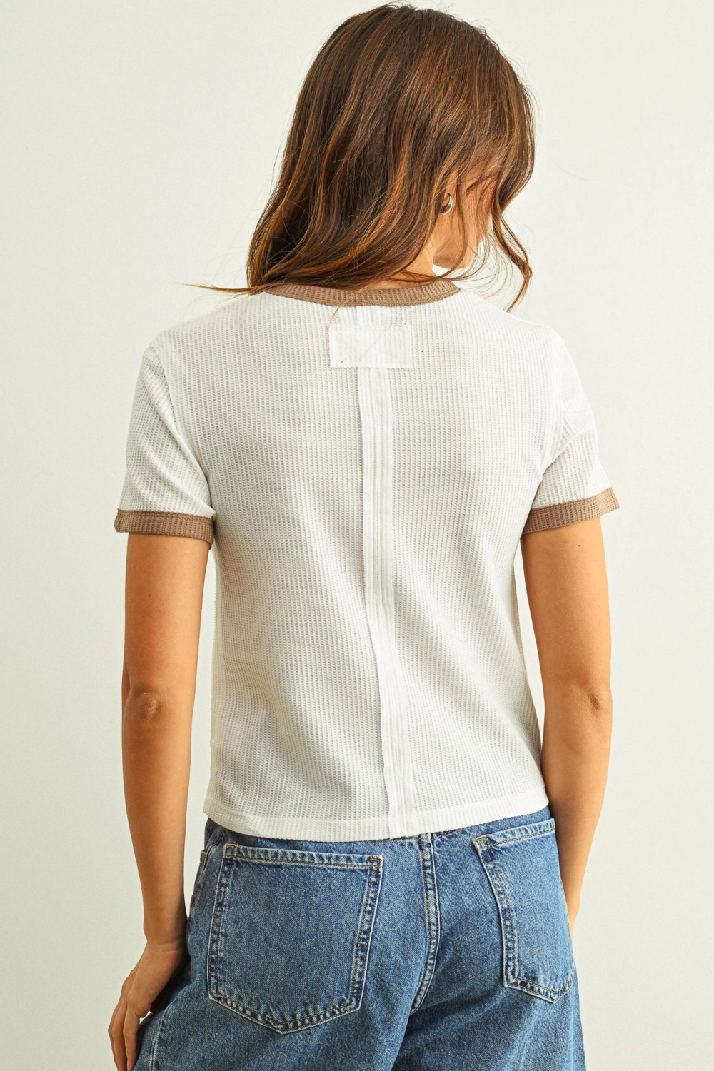 Color Combo Waffle Fabric Top - Mocha