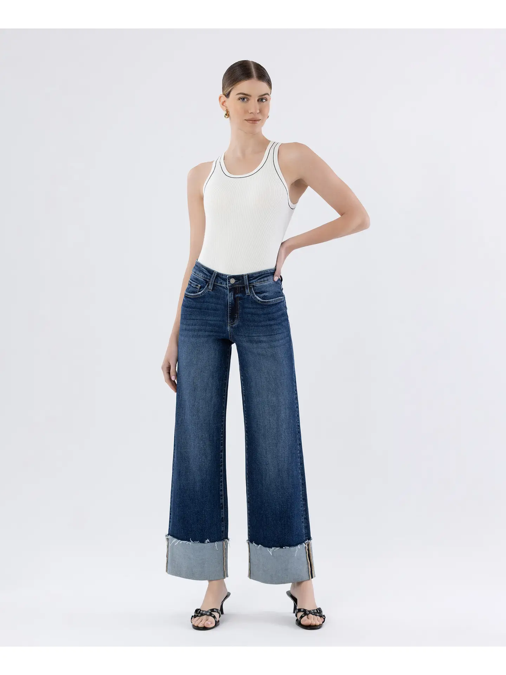 High Rise Cuffed Wide Leg Jeans | Cosmos