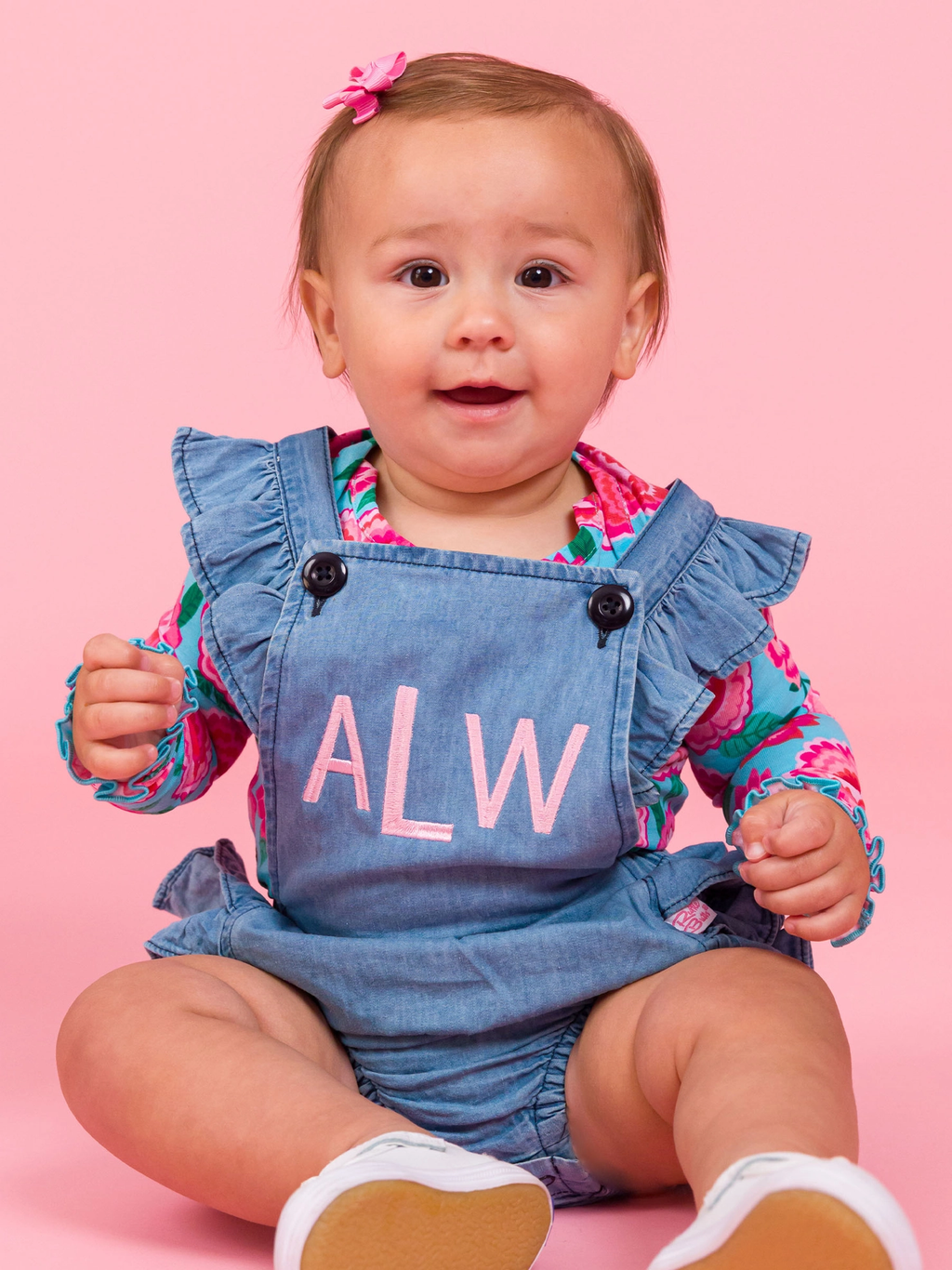 Baby Girls Light Wash Woven Flutter Overall Romper