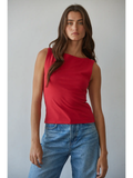 Knit Cotton Spandex Boat Neck Sleeveless Top