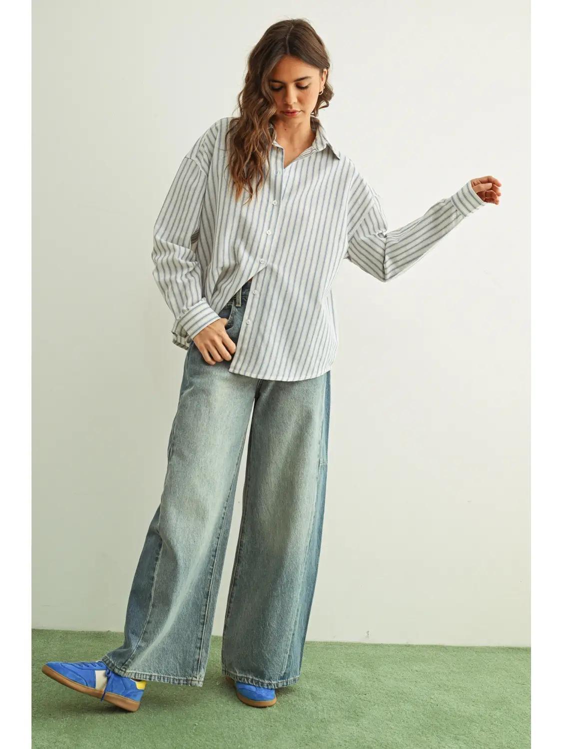 Mixed Denim On the Side Detail Pants