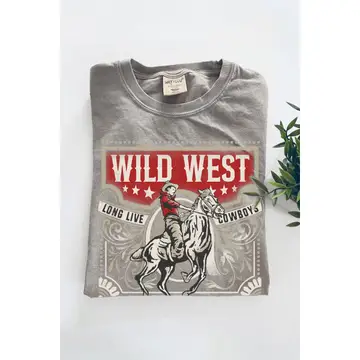 WILD WEST LONG LIVE COWBOYS GRAPHIC TEE - MINERAL GREY