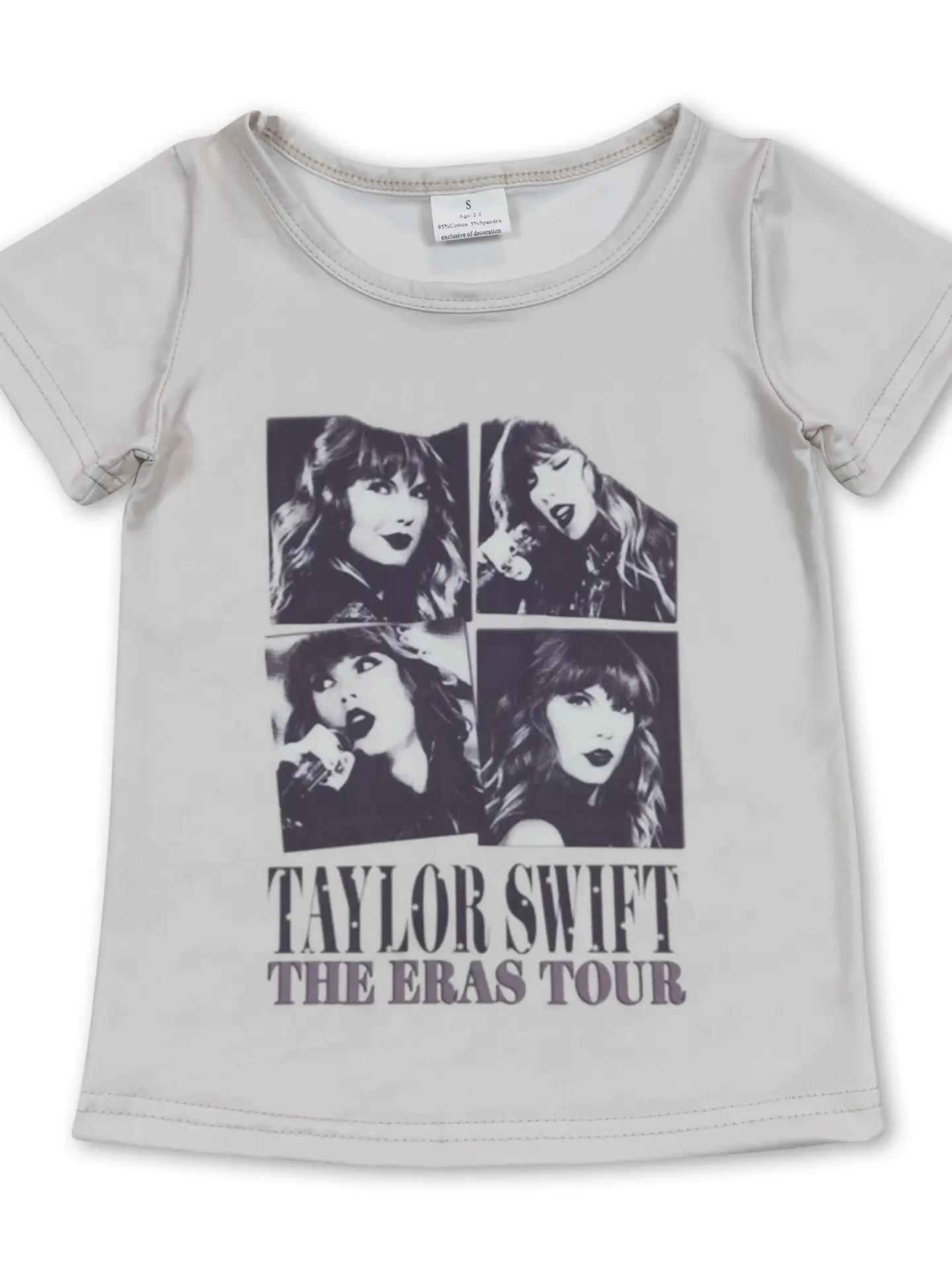 Patchwork Screen Printed Taylor Swift Tour Girls T-Shirt