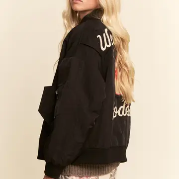 West Coast Rodeo Embroidered Bomber Jacket - BLACK