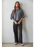 Knit Sweater Quarter Sleeve Button Up Cardigan Top - CHARCOAL