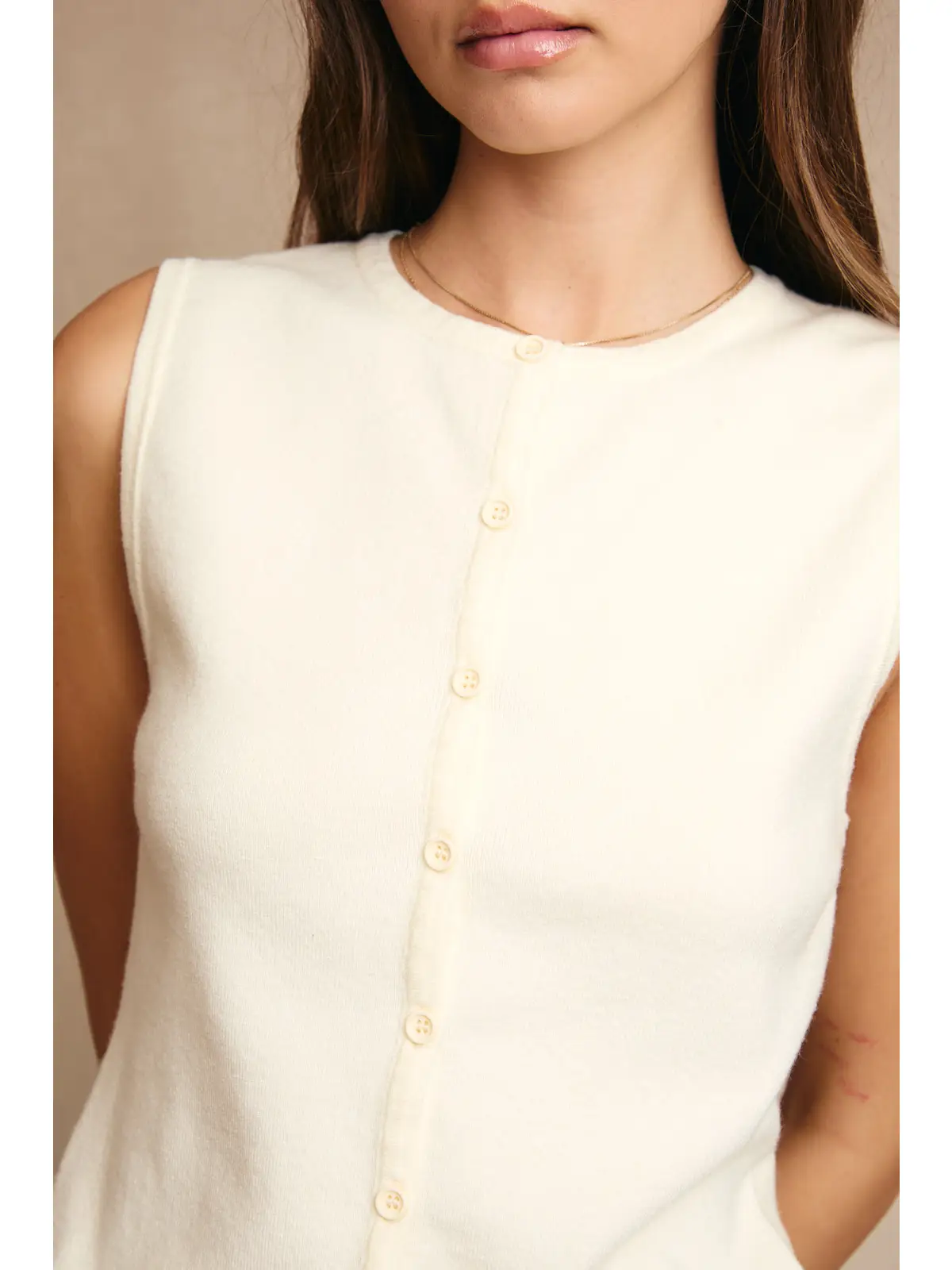 Button Front Sleeveless Sweater Top - WHITE