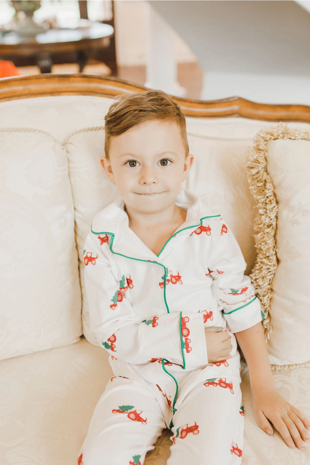 Button Down Pajamas - Christmas Tractors