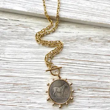 Coin Necklace French Medallion Jewelry  Boutique Salon