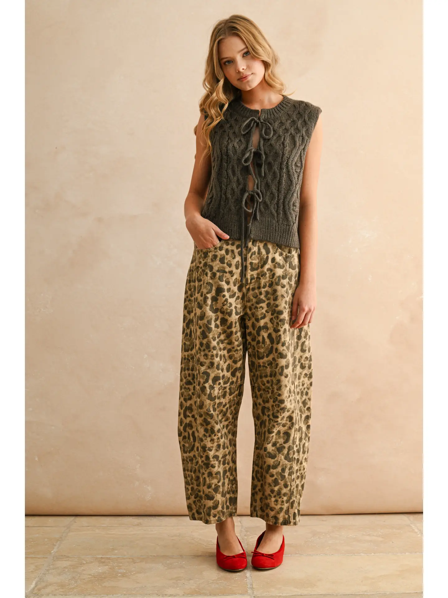 Leopard Printed Barrel Pants