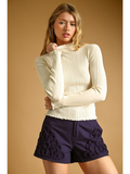 Long Sleeve Ribbed Knitted Top - CREAM