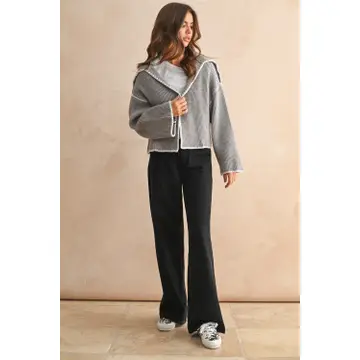 Stitch Detailed Sweater Cardigan - Grey