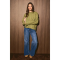 Oversized Cable Knit Crew Neck Drop Shoulder Sweater - OLIVE