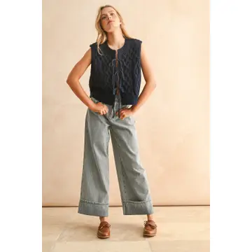 Tie Front Cable Knitted Vest - Navy