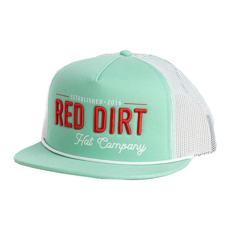 Red Dirt Hat Co. Papa Teal and White Mesh Flatbill Cap