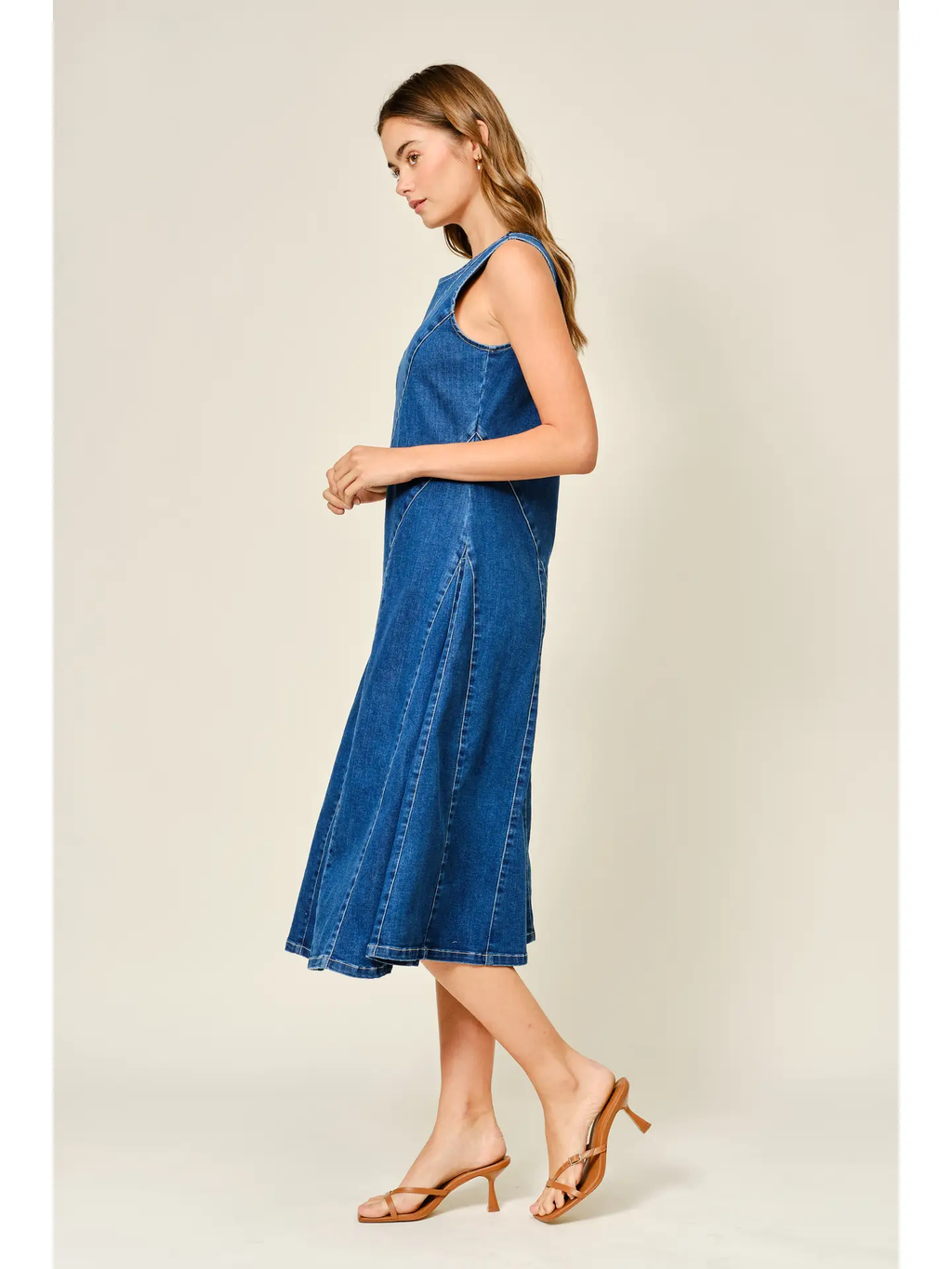 Stretch Mermaid Line Denim Midi Dress